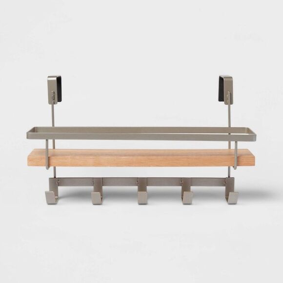 Brightroom - Shelf Rack with 5 Hooks Brushed Nickel - Brightroo Nickel - Picture 1 of 4